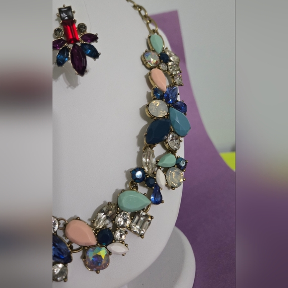 J Crew Multicolor Crystal Rhinestone Statement Necklace Unbranded Earring Set - Picture 13 of 16